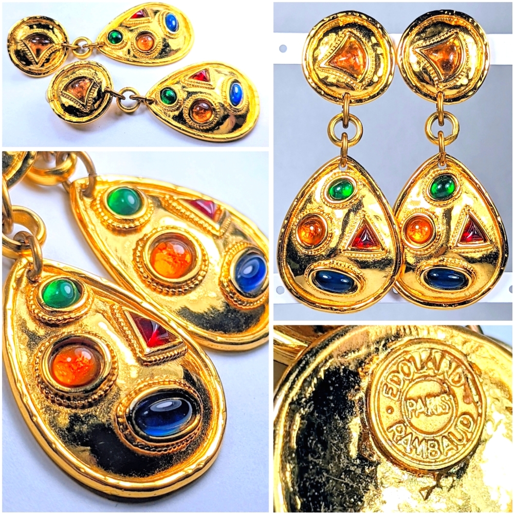 INCREDIBLE 1980's Edouard Rambaud of Paris Clip-on Dangle Drop Earrings